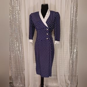 💕2 for $20 Dresses: Vintage Navy/White Polka-dot Wrap-style Dress